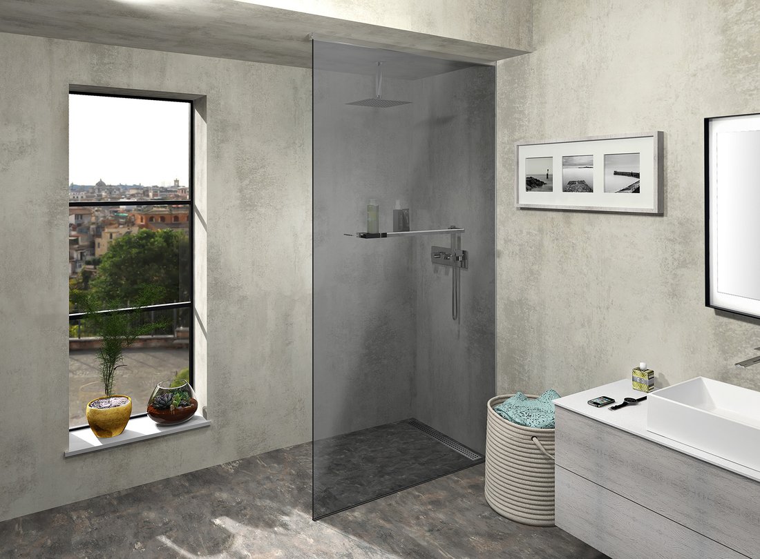 Polysan ARCHITEX sada pro uchycení skla, podlaha-stěna-strop se spádovou lištou, 1615x2600mm, pravá, leštěný hliník AX2616R