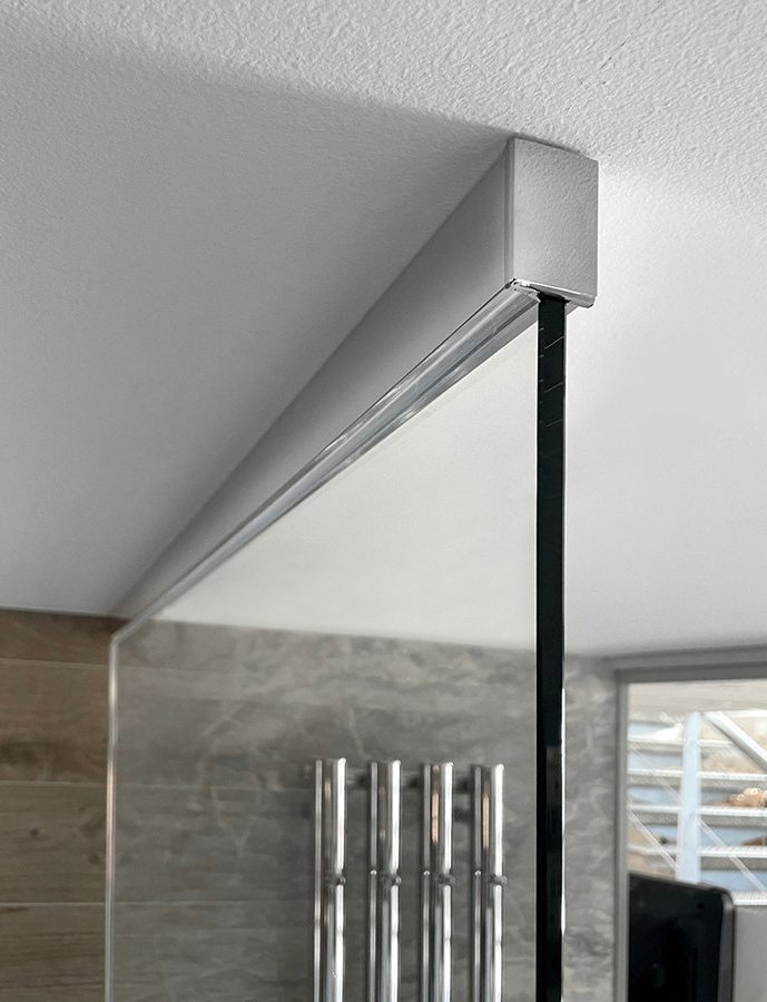 Polysan ARCHITEX sada pro uchycení skla, podlaha-stěna-strop se spádovou lištou, 1615x2600mm, pravá, leštěný hliník AX2616R