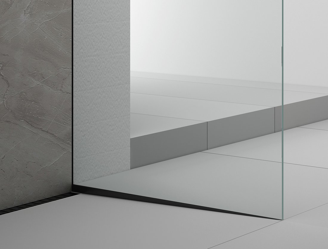 Polysan ARCHITEX sada pro uchycení skla, podlaha-stěna-strop se spádovou lištou, 1615x2600mm, pravá, černá mat AX2616BR