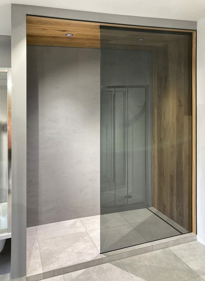 Polysan ARCHITEX sada pro uchycení skla, podlaha-stěna-strop se spádovou lištou, 1615x2600mm, pravá, černá mat AX2616BR