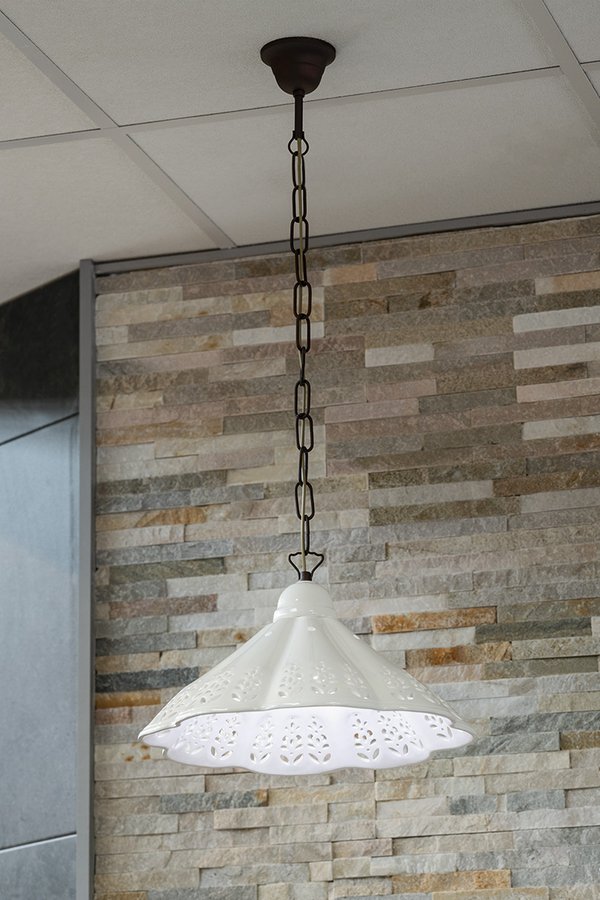 Sapho LAMPEDUSA závěsné svítidlo E27, 60W, 230V, IP21, keramické stínítko 30cm, mosazný řetěz MC111C