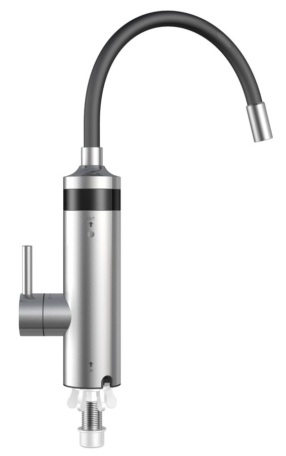 Aqualine TON elektrická vodovodní baterie s průtokovým ohřívačem vody, flexi ramínko, 230V, 3kW, černá/nerez 211085