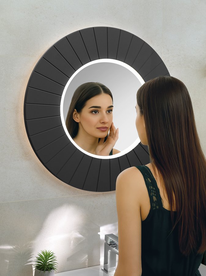 Sapho LUMIRO STRIP kulaté zrcadlo s LED osvětlením v rámu ø 75cm, carina LR750-4141S