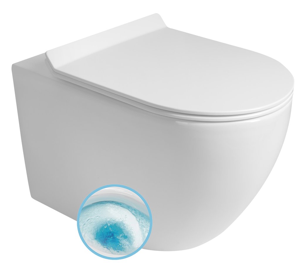Aqualine CARLO závěsná WC mísa, Vortex Rimless, 36x53cm, bílá PRX.101.851