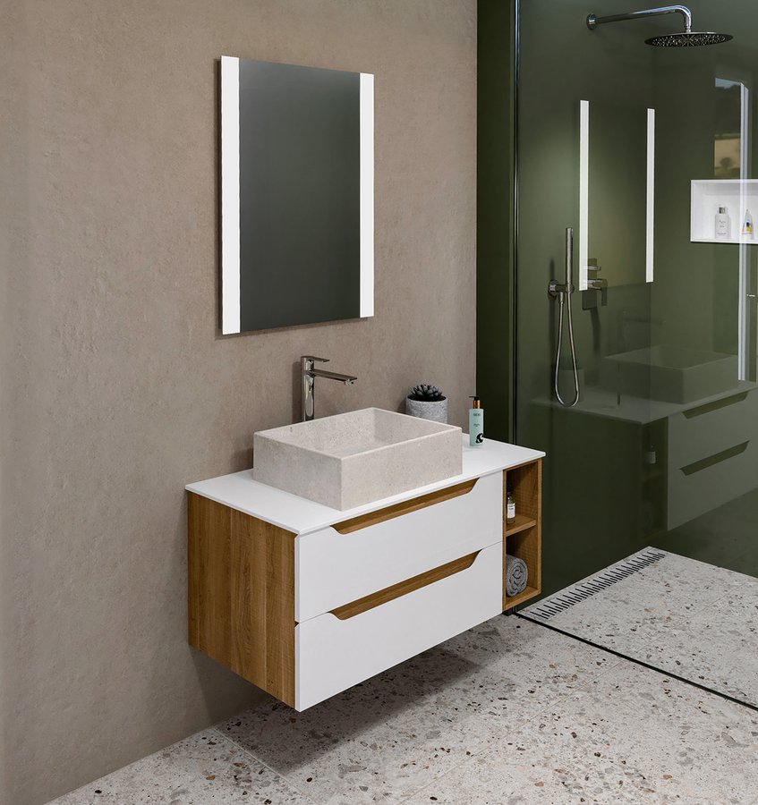 Koupelnový set WAVE 80+20, bílá/dub cuneo KSET-090