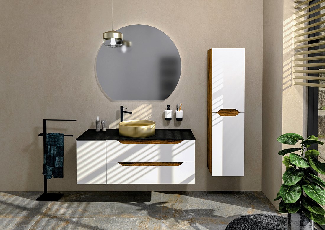 Koupelnový set WAVE 30+90, levá, bílá/dub collingwood KSET-092