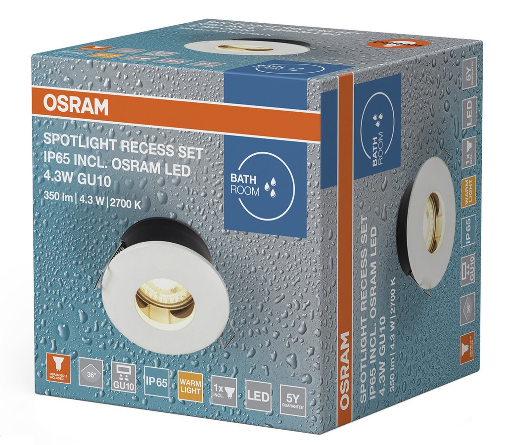 OSRAM Koupelnové podhledové svítidlo, ø 85mm, GU10OSRAM, 4,3W, 230V, IP65, bílá AC3146902ZS