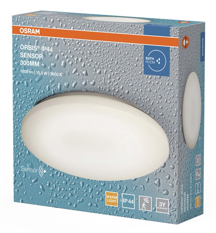 OSRAM ORBIS koupelnové stropní svítidlo, ø 300mm, senzor, OSRAM, 1600lm, 15,5W, IP44 AC36060022M