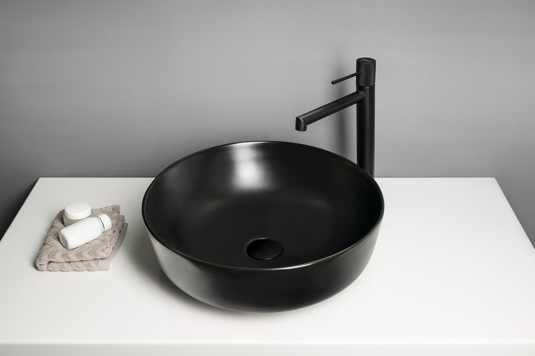 Sapho RONDEA keramické umyvadlo na desku Ø 41cm, černá mat AR445B