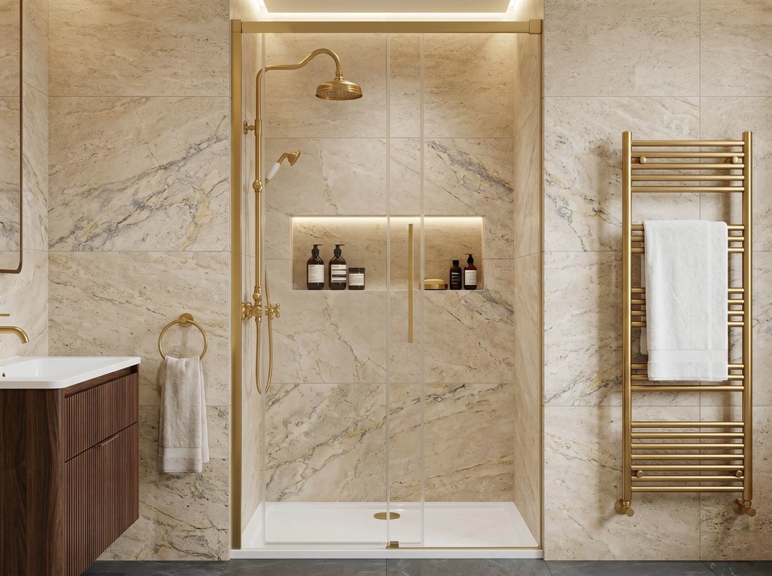 Gelco LUXOR GOLD MATT sprchové dveře 1200mm, čiré sklo GU1212G