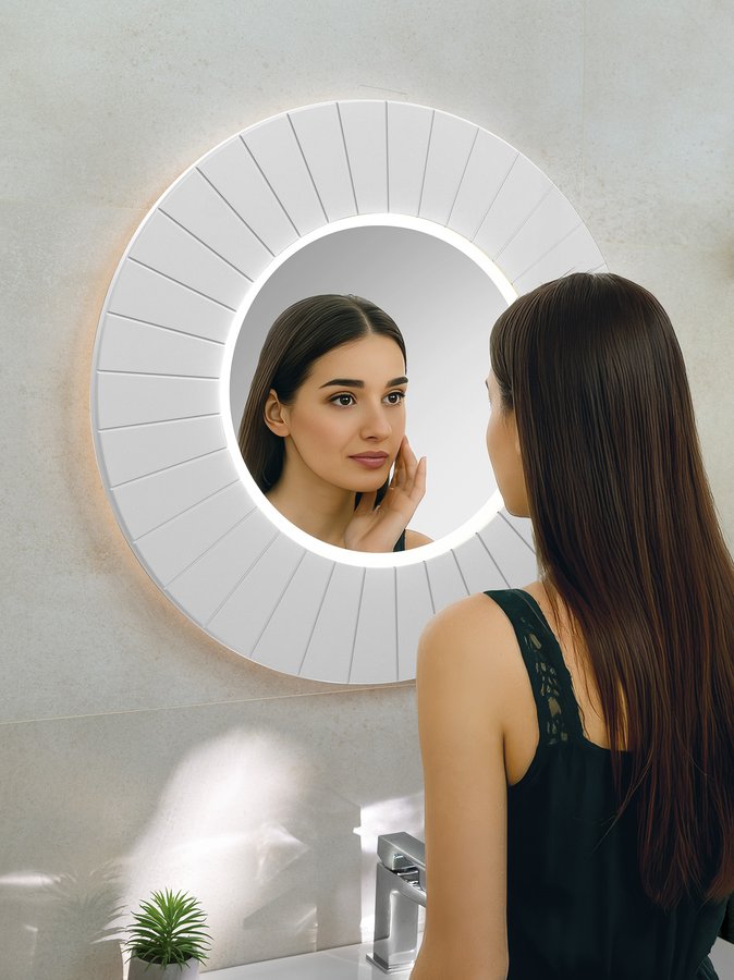 Sapho LUMIRO STRIP kulaté zrcadlo s LED osvětlením v rámu ø 90cm, bílá mat LR950-3131S