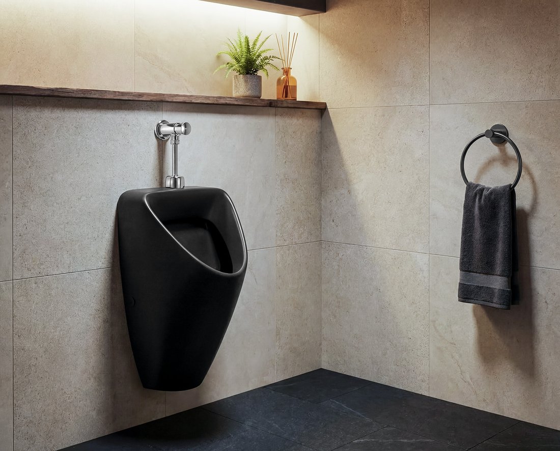 CERASTYLE SCHWARN BLACK keramický urinál, s horním přívodem vody, černá mat 201.702.6
