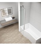 Photo: ROTA rotating bath screen with fixed 900mm side panel, clear glass