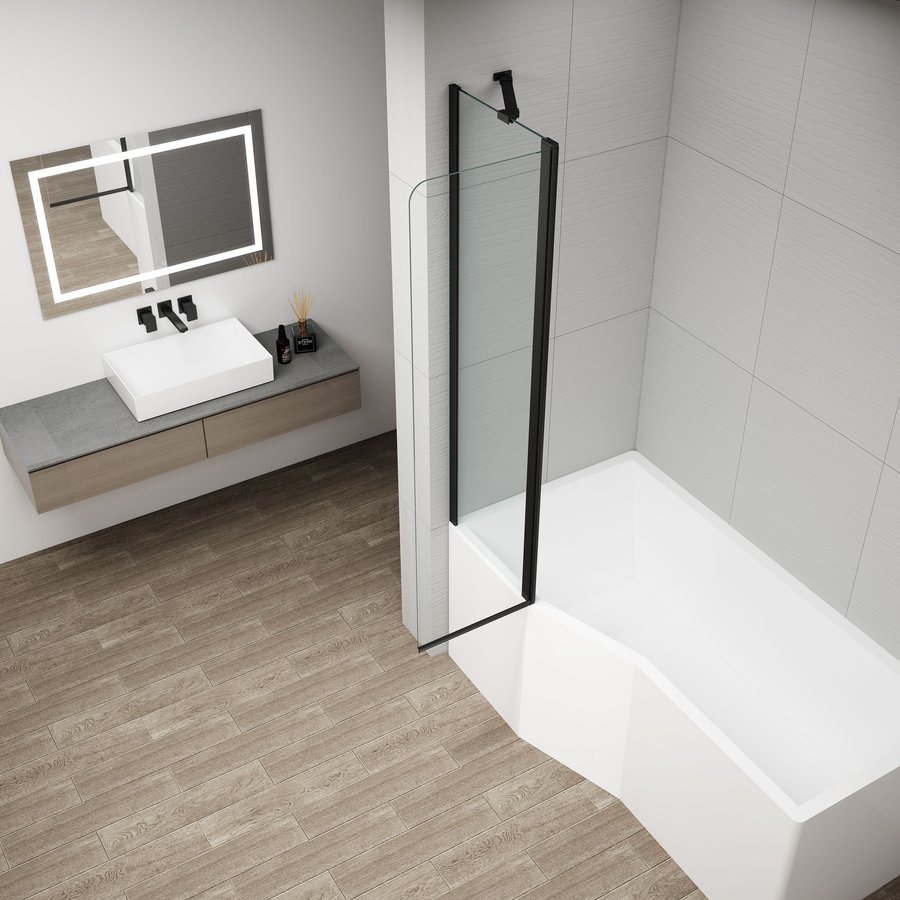 Polysan ROTA BLACK vanová zástěna otočná s pevnou stěnou 900mm, čiré sklo FB920