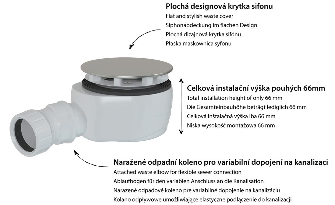 Polysan Vaničkový sifon, průměr 90mm, DN40, nízký, krytka měď mat 17916PG