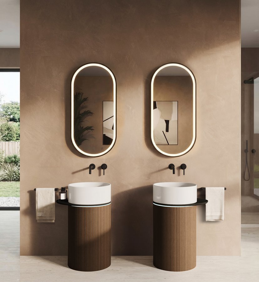 Sapho OASIS keramické umyvadlo volně stojící 40x89x52cm, police do prostoru, bílá/beton infinity AS628-42238