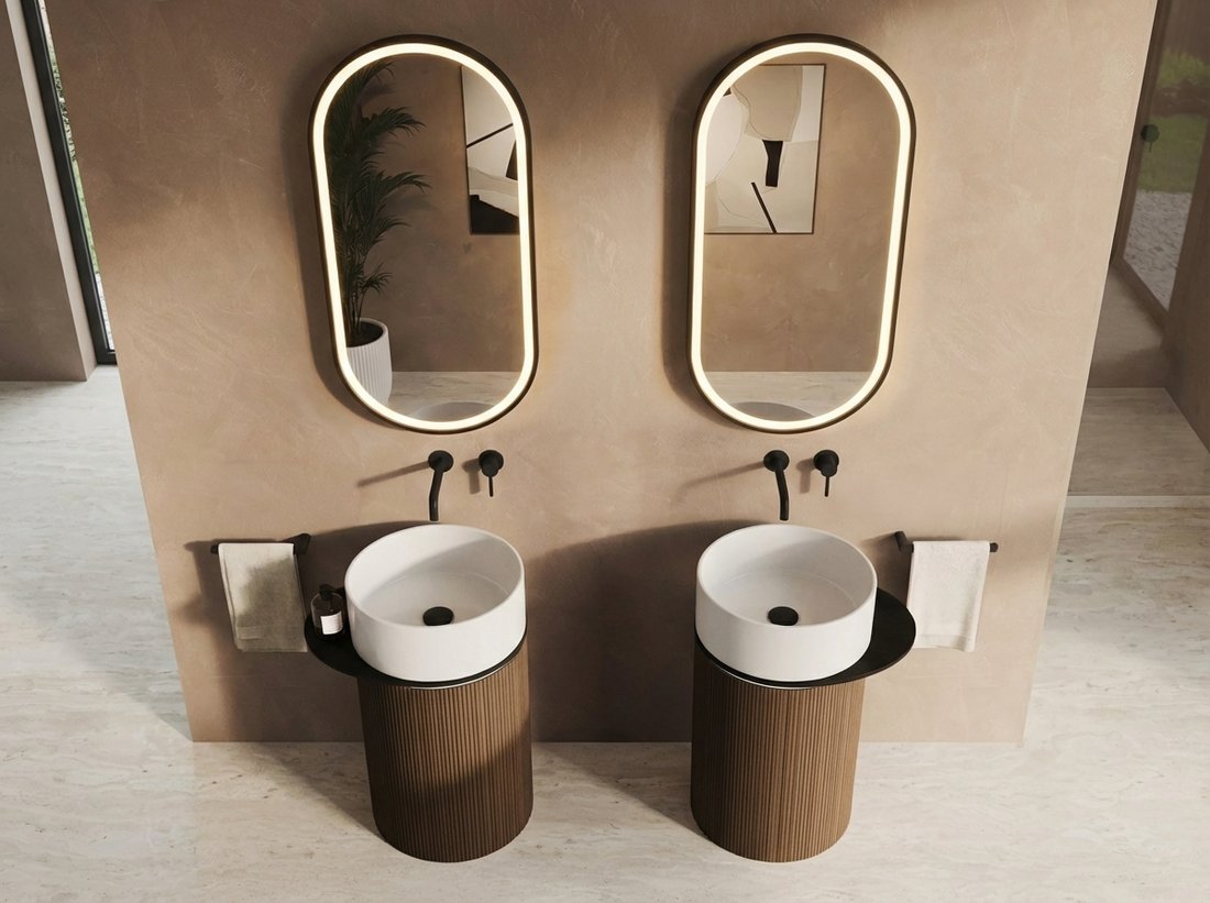 Sapho OASIS keramické umyvadlo volně stojící 40x89x52cm, police do prostoru, bílá/dub pimento AS628-K2774