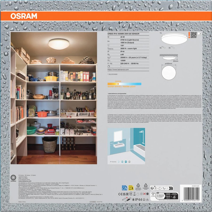 OSRAM ORBIS koupelnové stropní svítidlo, ø 400mm, senzor, OSRAM,2700lm, 25W, IP44 AC36061022M