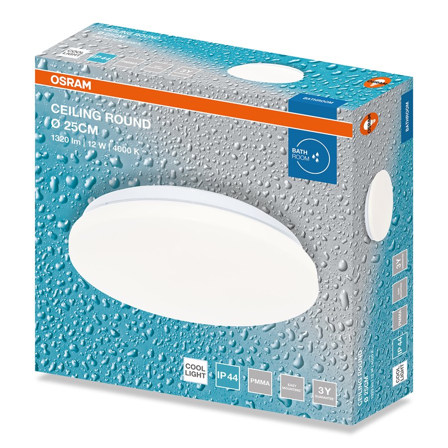 OSRAM Koupelnové stropní svítidlo, ø 210mm, OSRAM,1320lm, 12W, 4000K, IP44 AC832670055