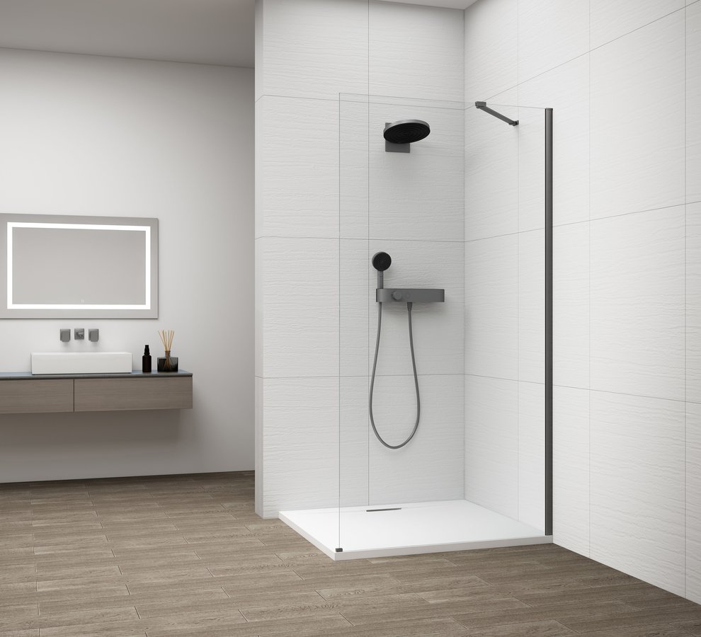 Polysan ESCA GUN METAL jednodílná sprchová zástěna k instalaci ke stěně, sklo čiré, 900 mm ES1090-11