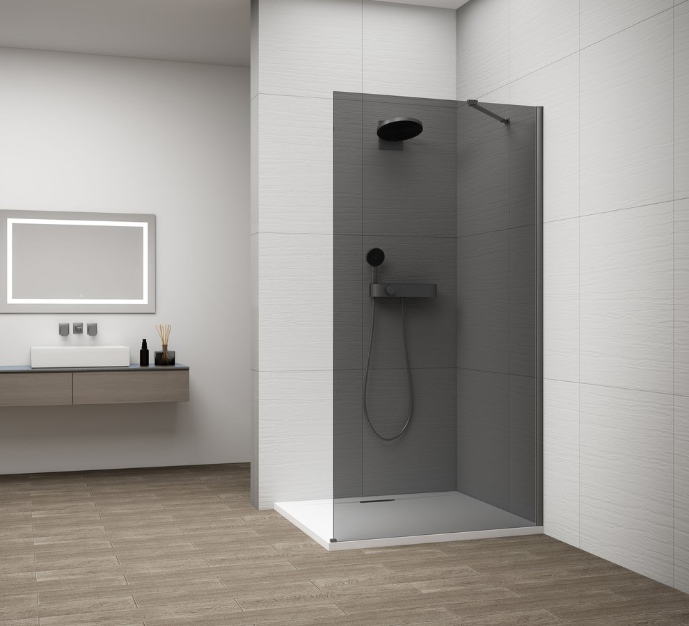 Polysan ESCA GUN METAL jednodílná sprchová zástěna k instalaci ke stěně, kouřové sklo, 700 mm ES1270-11