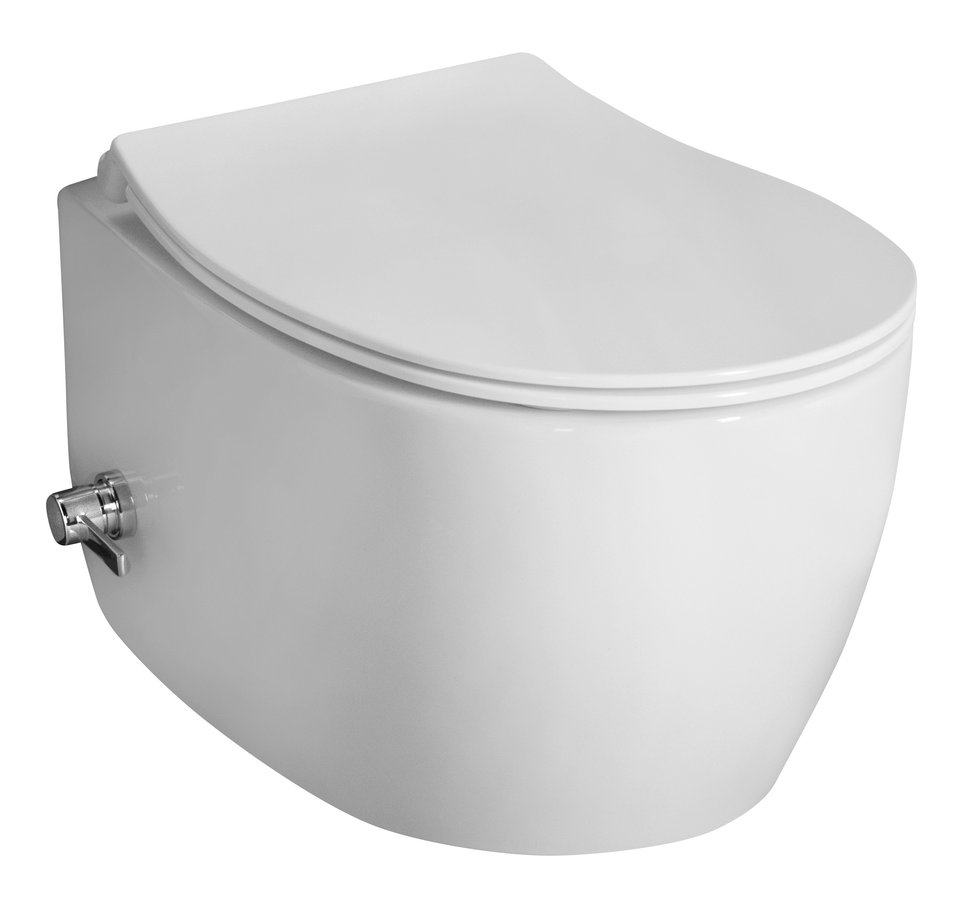 Isvea SENTIMENTI CLEANWASH závěsná WC mísa, integrovaný ventil a bidet. sprška, Rimless, 36x51cm, bílá 10ARS1101I