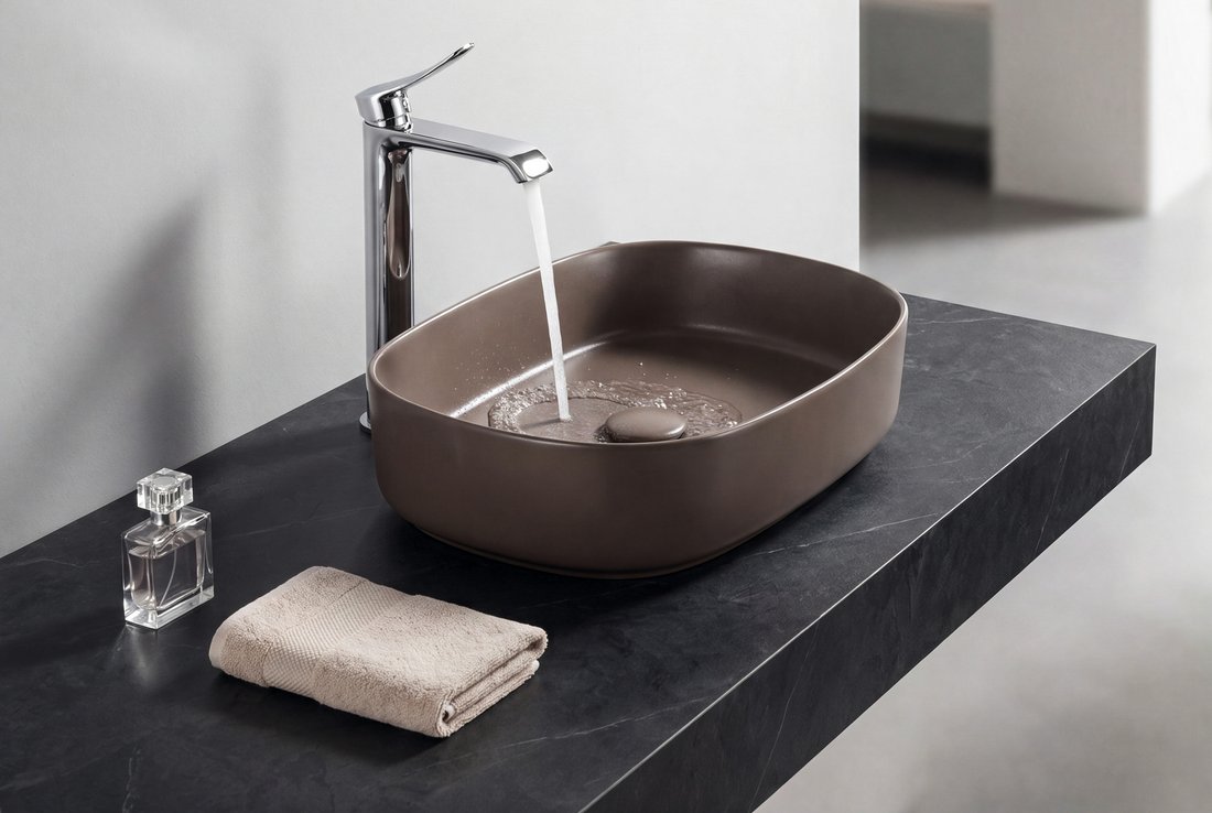 Isvea INFINITY OVAL keramické umyvadlo na desku, 55x36cm, taupe 10NF65055-2H