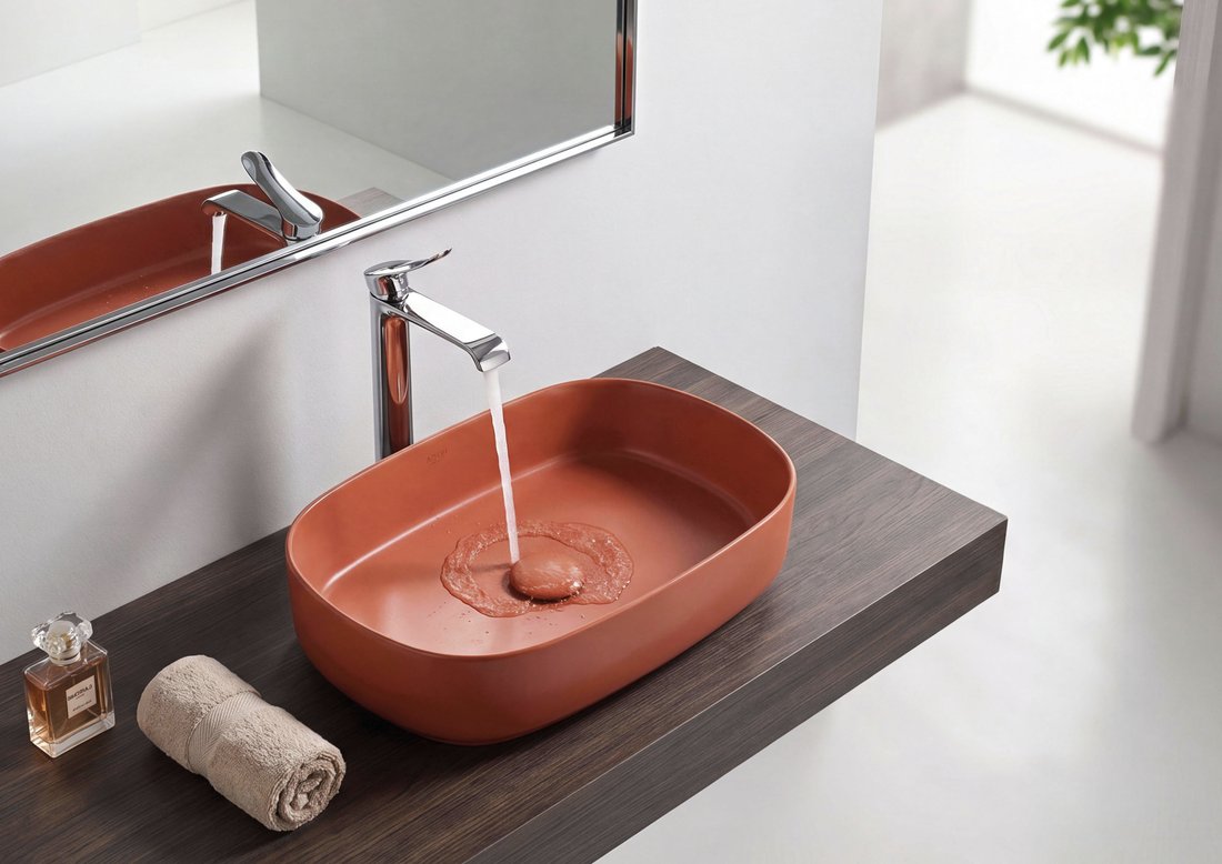 Isvea INFINITY OVAL keramické umyvadlo na desku, 55x36cm, terracotta 10NF65055-2U