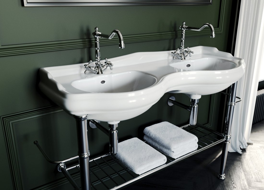 Kerasan RETRO konstrukce pro dvojumyvadlo 120cm s poličkou, chrom 730190