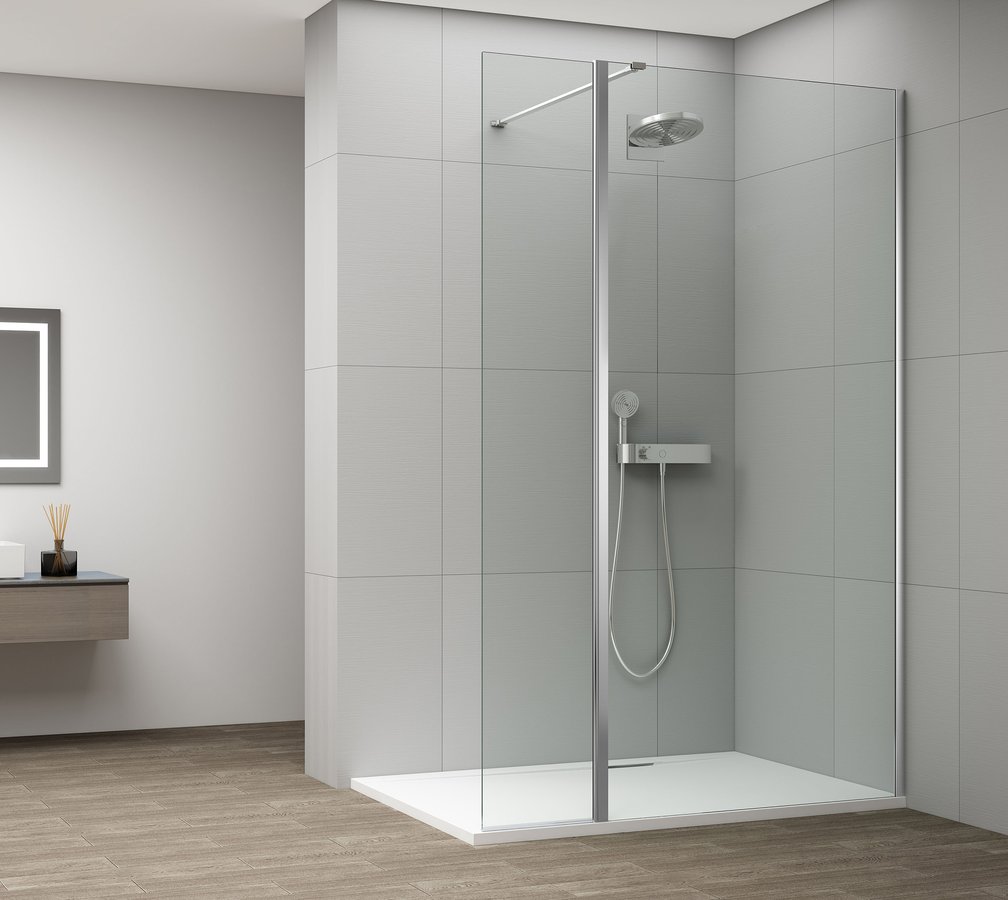 Polysan ESCA CHROME sprchová zástěna, fixní sklo 900 mm, otočný panel 400 mm ES3A90B40