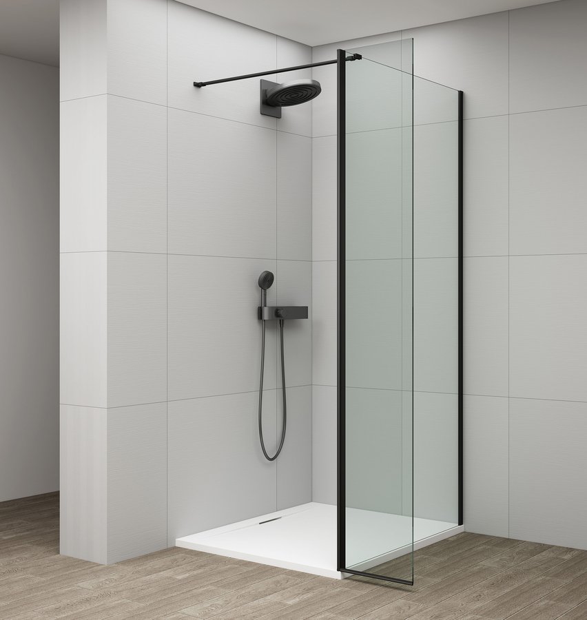 Polysan ESCA BLACK MATT sprchová zástěna, fixní sklo 1200 mm, otočný panel 300 mm ES3A120B30B