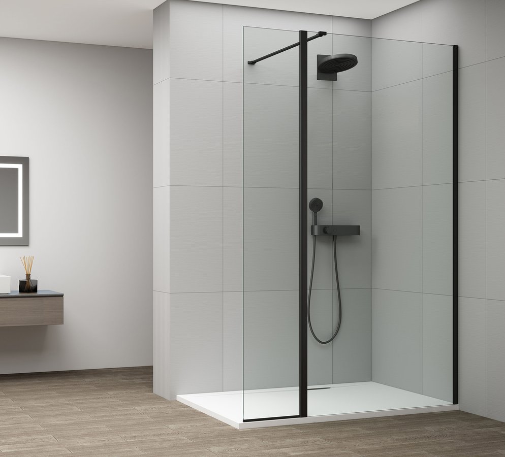 Polysan ESCA BLACK MATT sprchová zástěna, fixní sklo 1200 mm, otočný panel 300 mm ES3A120B30B