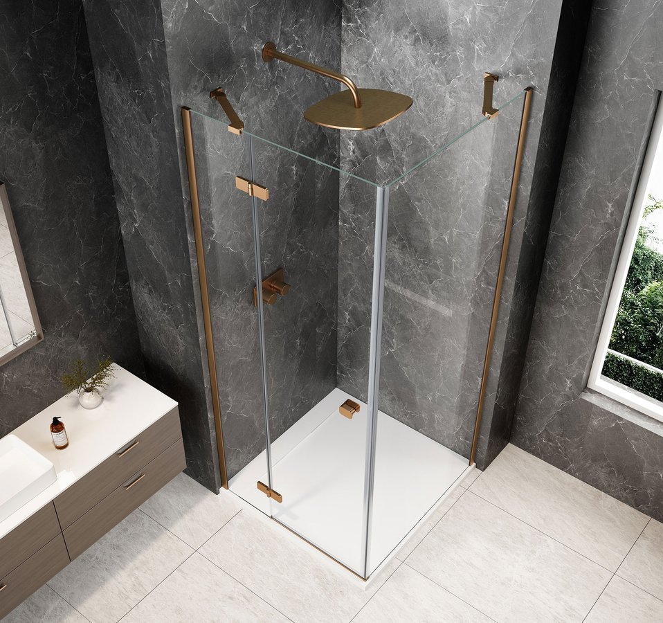 Polysan GLOBE COPPER MATT čtvercový sprchový kout 900x900mm, čiré sklo, levé GB1090-3315LPG