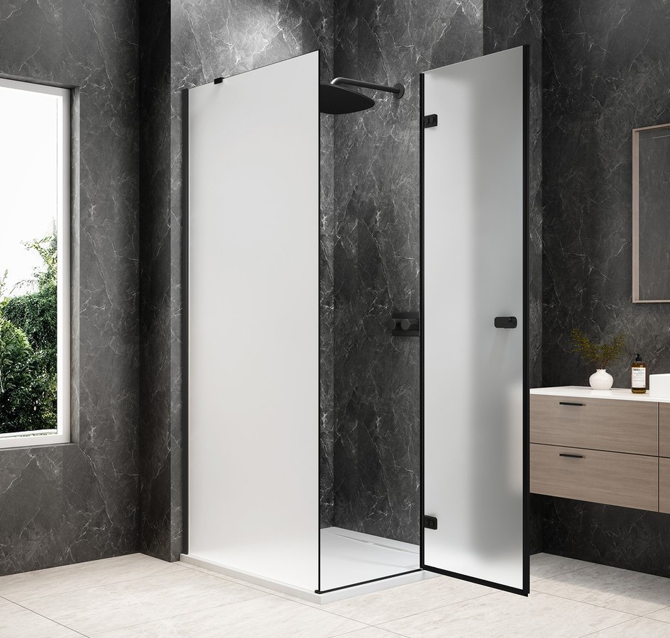Polysan GLOBE BLACK čtvercový sprchový kout 800x800mm, matné sklo, pravé GB1080-3215MRB