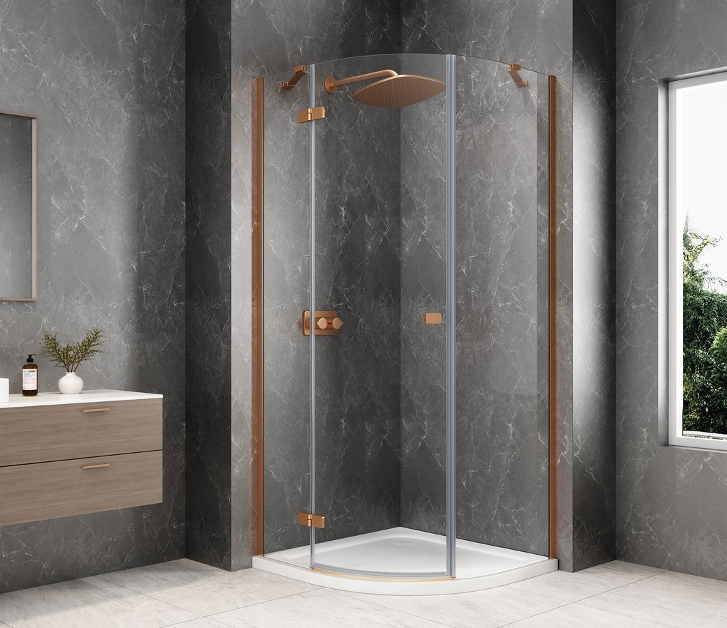 Polysan GLOBE COPPER MATT čtvrtkruhový sprchový kout 900x900mm, čiré sklo, levé GB2690LPG