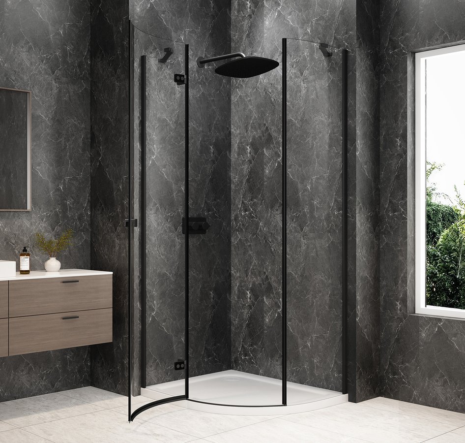 Polysan GLOBE BLACK čtvrtkruhový sprchový kout 900x800mm, čiré sklo, levé GB2980LB