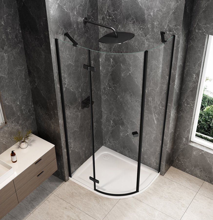 Polysan GLOBE BLACK čtvrtkruhový sprchový kout 900x800mm, čiré sklo, levé GB2980LB