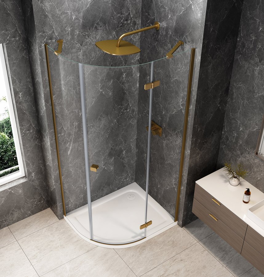 Polysan GLOBE GOLD MATT čtvrtkruhový sprchový kout 900x800mm, čiré sklo, pravé GB2980RG