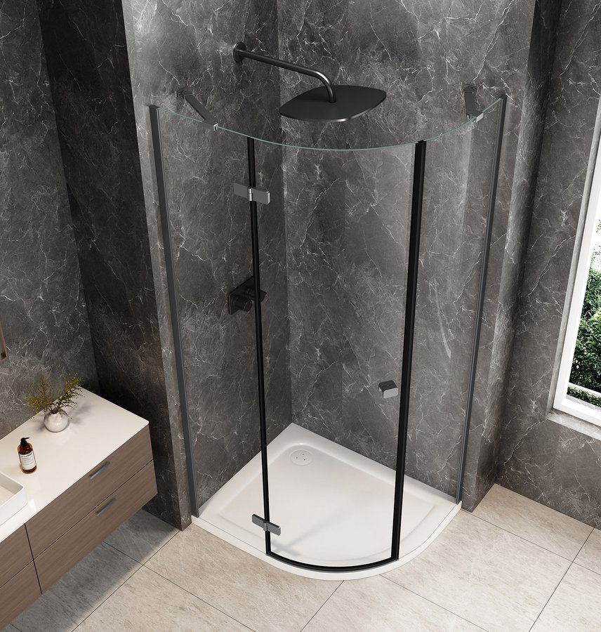 Polysan GLOBE GUN METAL čtvrtkruhový sprchový kout 900x800mm, čiré sklo, levé GB2980LGM