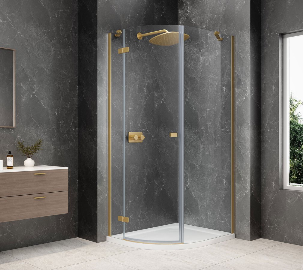 Polysan GLOBE GOLD MATT čtvrtkruhový sprchový kout 800x900mm, čiré sklo, levé GB2890LG