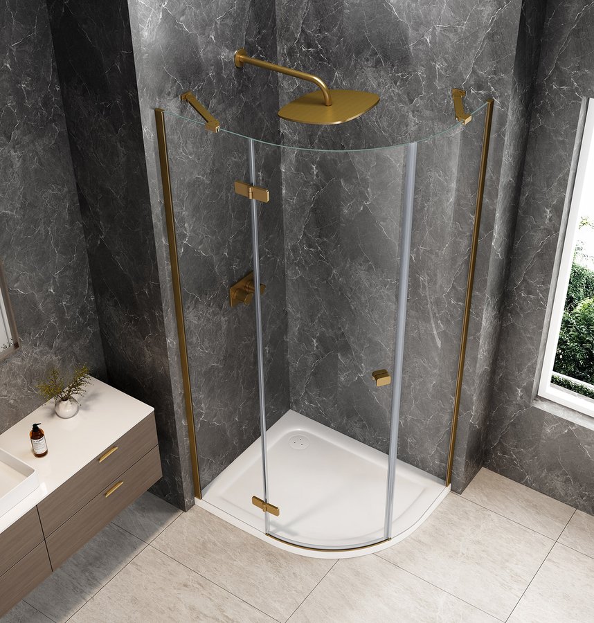 Polysan GLOBE GOLD MATT čtvrtkruhový sprchový kout 1000x800mm, čiré sklo, levé GB2180LG