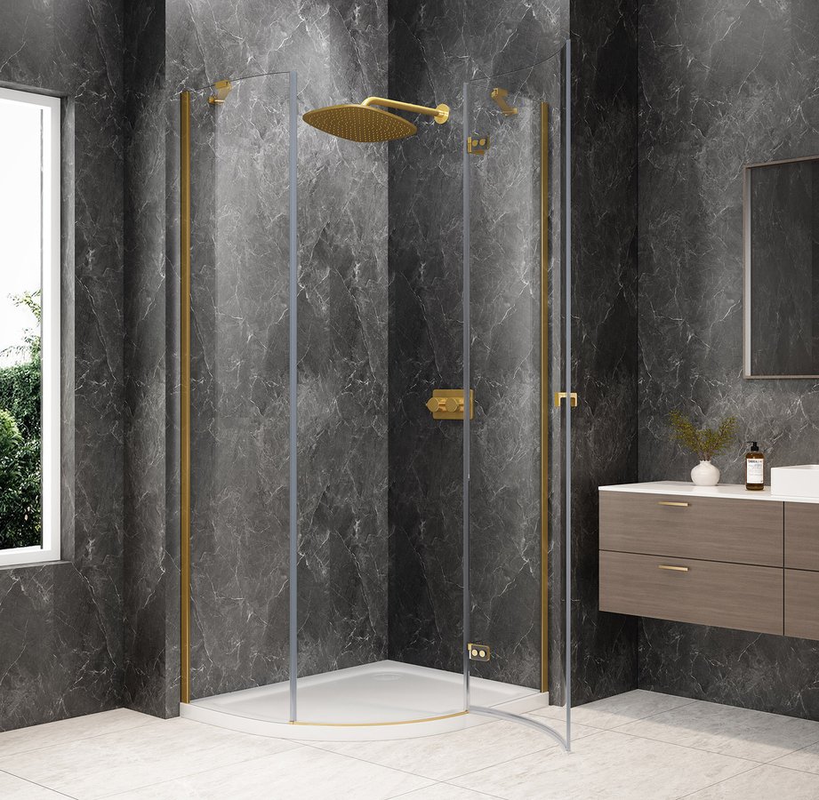 Polysan GLOBE GOLD MATT čtvrtkruhový sprchový kout 1000x800mm, čiré sklo, pravé GB2180RG