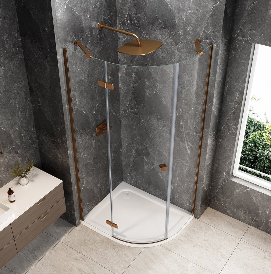 Polysan GLOBE COPPER MATT čtvrtkruhový sprchový kout 1000x800mm, čiré sklo, levé GB2180LPG
