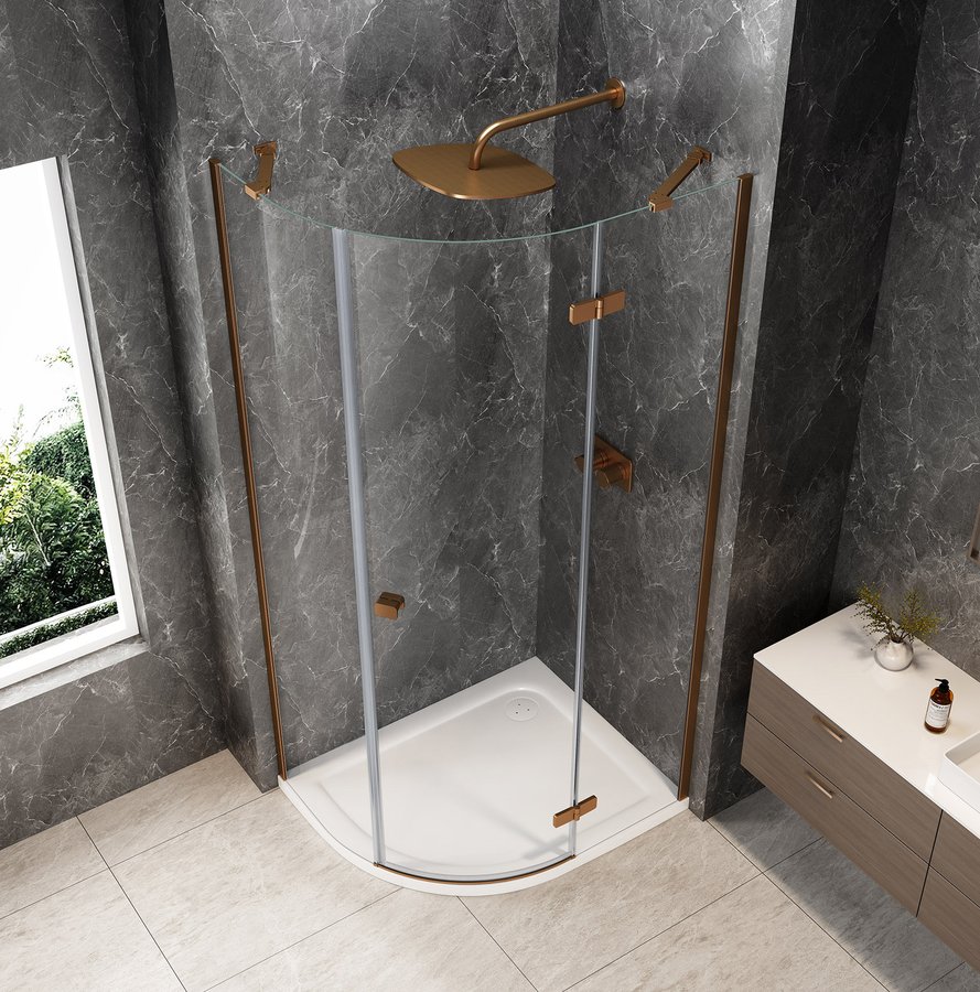 Polysan GLOBE COPPER MATT čtvrtkruhový sprchový kout 1000x800mm, čiré sklo, pravé GB2180RPG