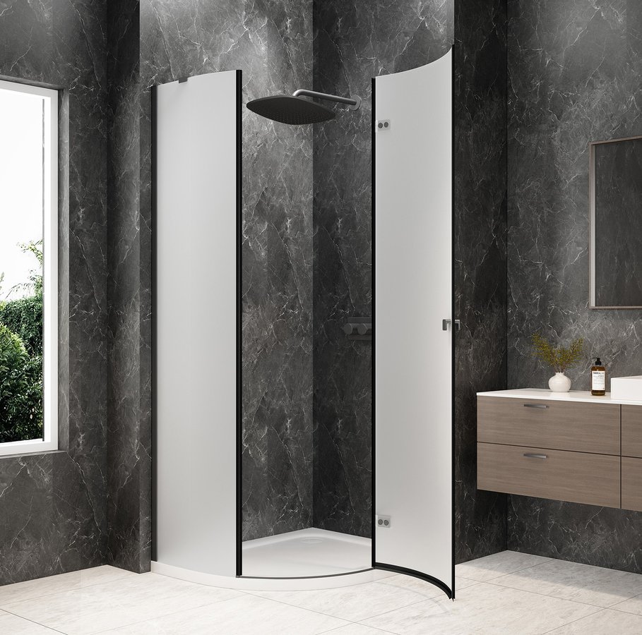 Polysan GLOBE GUN METAL čtvrtkruhový sprchový kout 900x800mm, matné sklo, pravé GB2980MRGM