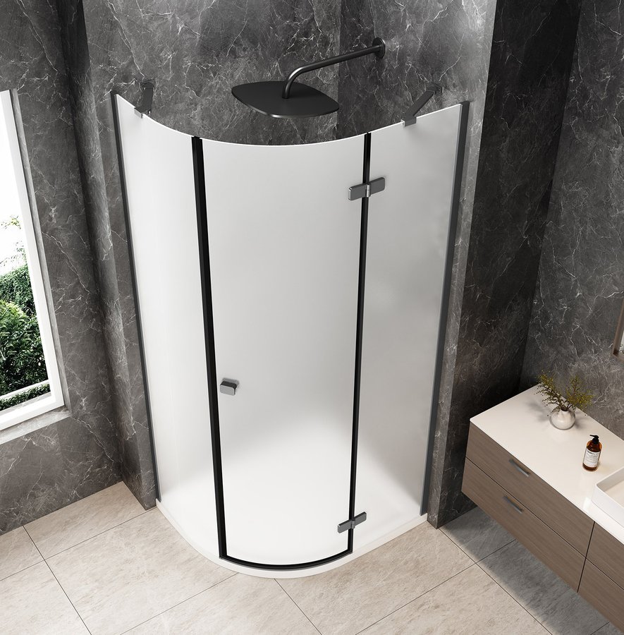 Polysan GLOBE GUN METAL čtvrtkruhový sprchový kout 900x800mm, matné sklo, pravé GB2980MRGM