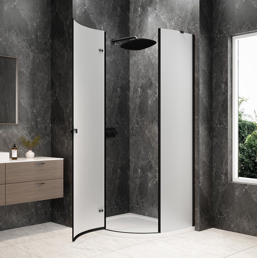 Polysan GLOBE BLACK čtvrtkruhový sprchový kout 1000x800mm, matné sklo, levé GB2180MLB
