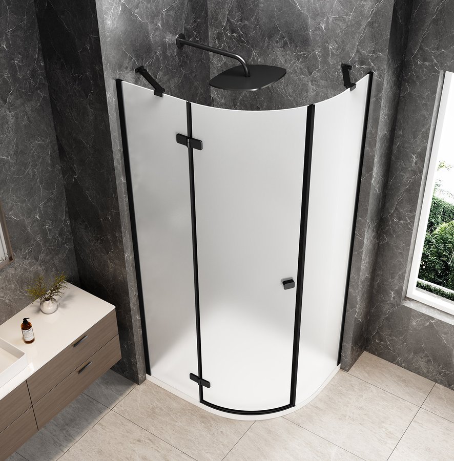 Polysan GLOBE BLACK čtvrtkruhový sprchový kout 1000x800mm, matné sklo, levé GB2180MLB