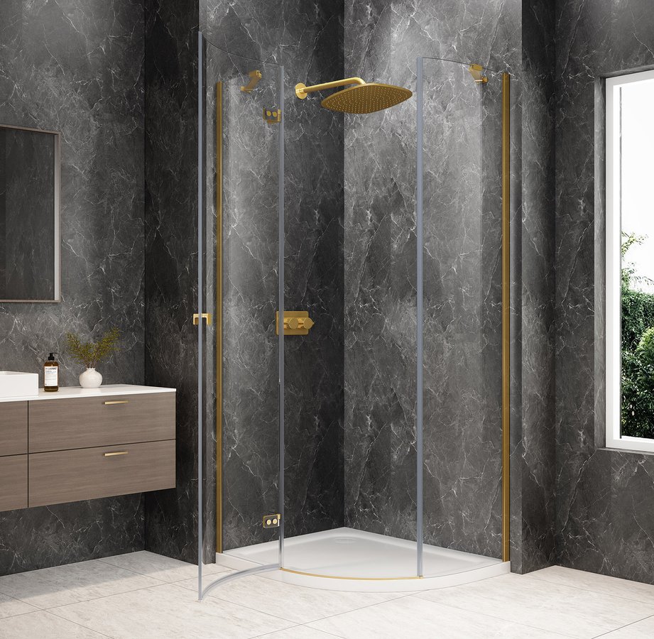 Polysan GLOBE GOLD MATT čtvrtkruhový sprchový kout 1000x900mm, čiré sklo, levé GB2190LG