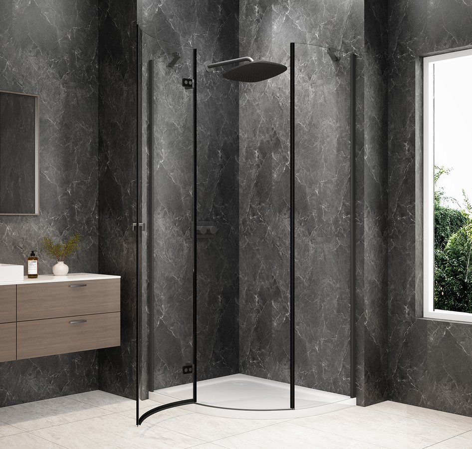 Polysan GLOBE GUN METAL čtvrtkruhový sprchový kout 1000x900mm, čiré sklo, levé GB2190LGM